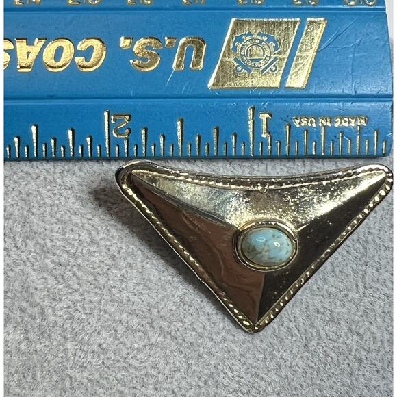 Ugo Correani Vintage Brooch Turquoise Gold Tone Trombone Clasp Made In Italy 2” - Picture 9 of 9